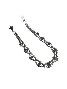 Rhinestone Crystal Bracelet Blue Stones Adjustable Chain Lobster Clasp